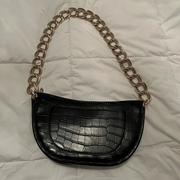 ZARA SHOULDER BLACK CROCODILE PURSE - Picture 1 of 3